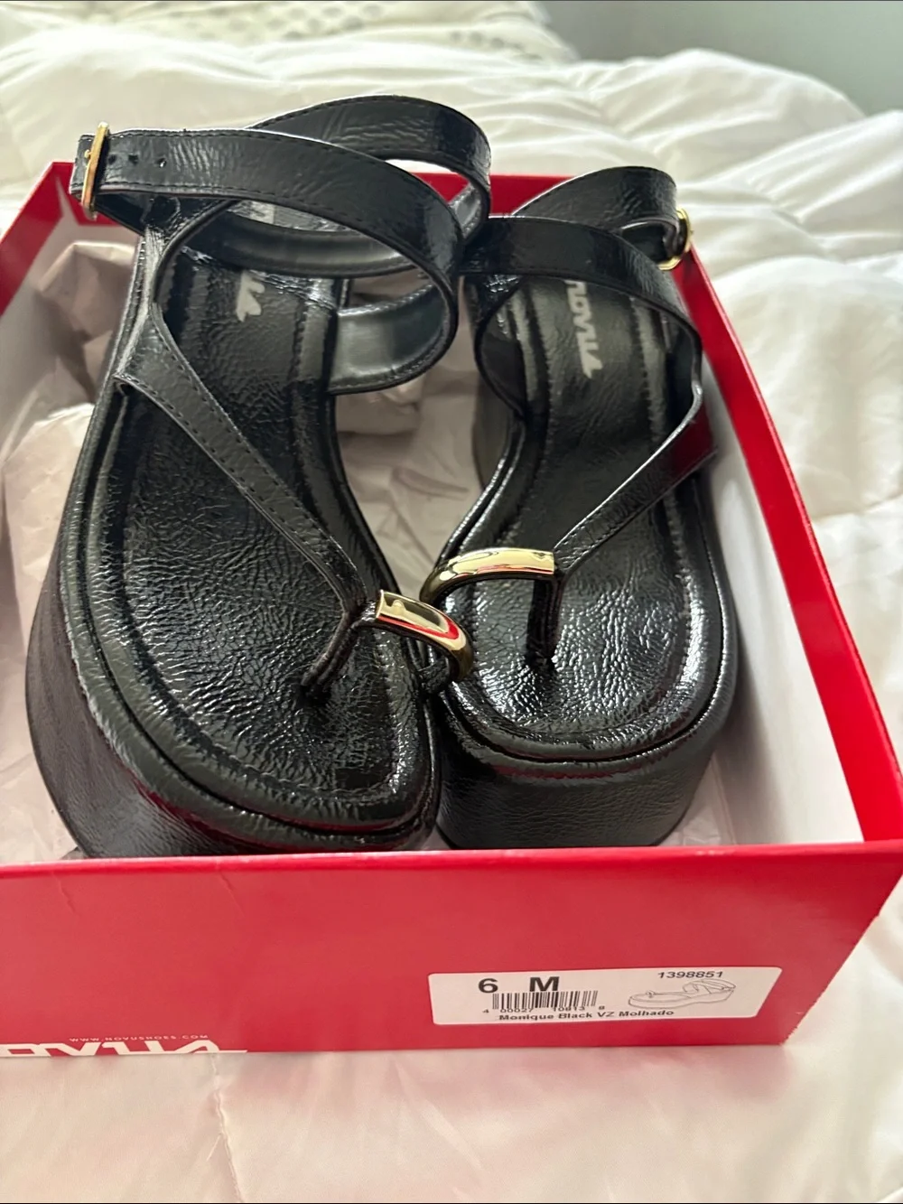 Patent Black Platform Sandal with Gold Accent